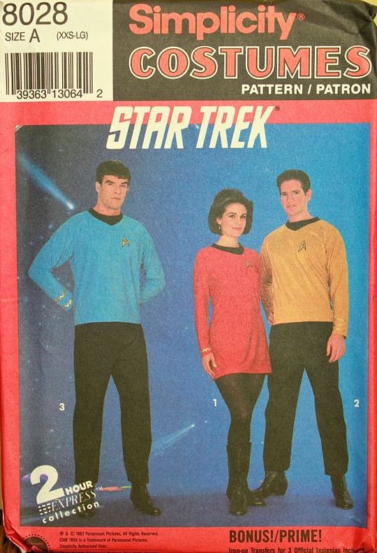 simplicity 8028 star trek tos uniform home sewing pattern 